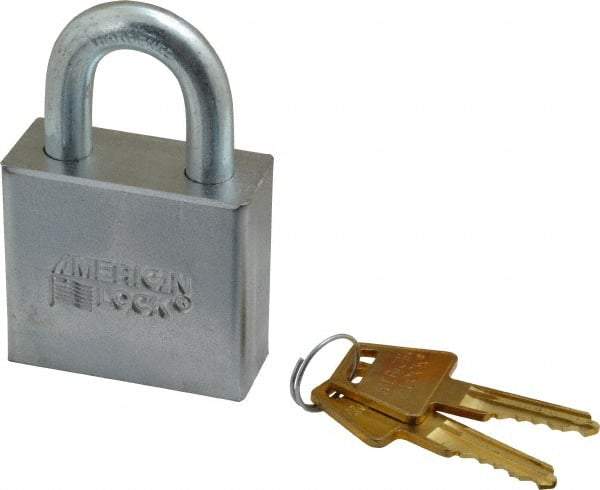 American Lock - 1-1/8" Shackle Clearance, Keyed Different A50 Padlock - 3/8" Shackle Diam, Steel, with Solid Steel Finish - Caliber Tooling