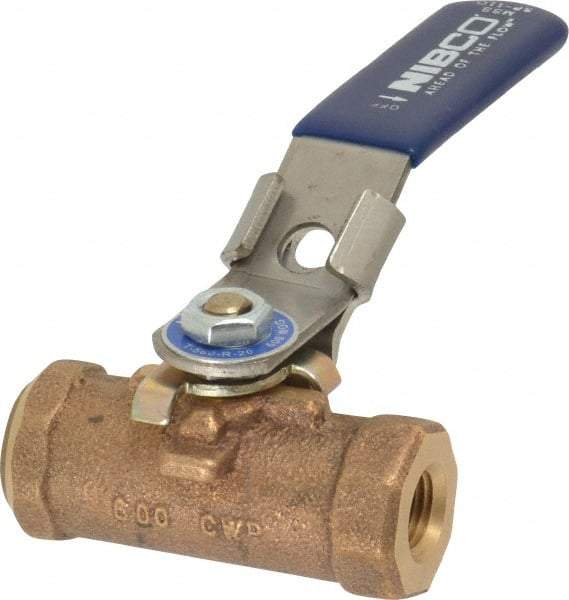 NIBCO - 1/4" Pipe, Reduced Port, Bronze Standard Ball Valve - 1 Piece, Inline - One Way Flow, FNPT x FNPT Ends, Locking Lever Handle, 600 WOG - Caliber Tooling