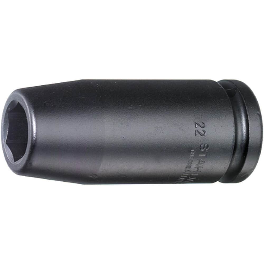 Impact Sockets; Drive Size: 3/4 in; Socket Size (mm): 22; Drive Style: Square; Overall Length (Decimal Inch): 3.9400; Material: Alloy Steel; Finish: Gunmetal; Insulated: No; Non-sparking: No; Deep: Yes; Number Of Points: 6