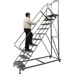 Ballymore - 143" 11 Step Stairway Slope Ladder - 50° Incline, 600 Lb Capacity, 110" Platform Height, 32" Base Width x 98" Base Depth, Expanded Metal Tread - Caliber Tooling