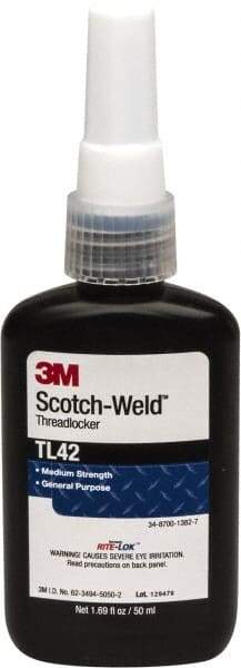 3M - 50 mL Bottle, Blue, Medium Strength Liquid Threadlocker - Series TL42, 24 hr Full Cure Time, Hand Tool Removal - Caliber Tooling