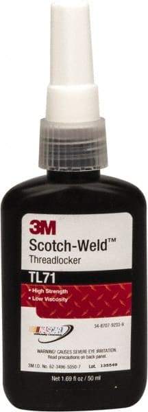 3M - 50 mL Bottle, Red, High Strength Liquid Threadlocker - Series TL71, 24 hr Full Cure Time, Hand Tool, Heat Removal - Caliber Tooling