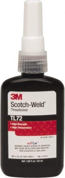 3M - 50 mL Bottle, Red, High Strength Liquid Threadlocker - Series TL72, 24 hr Full Cure Time, Hand Tool, Heat Removal - Caliber Tooling