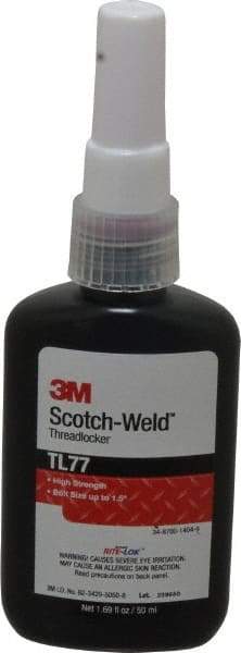 3M - 50 mL Bottle, Red, High Strength Liquid Threadlocker - Series TL77, 24 hr Full Cure Time, Hand Tool, Heat Removal - Caliber Tooling