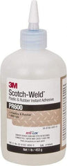 3M - 1 Lb Bottle Clear Instant Adhesive - Series PR600, 4 to 25 sec Working Time, 24 hr Full Cure Time, Bonds to Cardboard, Ceramic, Fabric, Fiberglass, Foam, Glass, Leather, Metal, Paper, Plastic, Rubber, Vinyl & Wood - Caliber Tooling