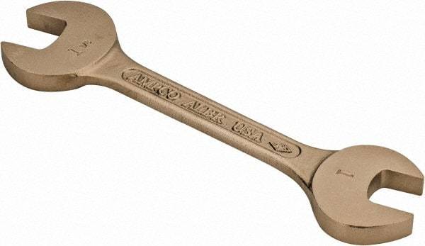 Ampco - 1" x 1-1/8" Nonsparking Open End Wrench - 10-1/4" OAL, Double End, Plain Finish, 15° Head Angle - Caliber Tooling