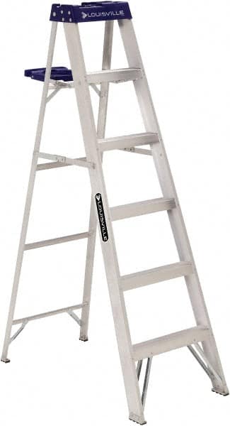 Louisville - 5 Steps, 6' High, Type I Rating, Aluminum Step Ladder - Caliber Tooling