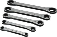 Lang - 5 Piece, 1/4 to 7/8", 12 Point, Ratcheting Box Wrench Set - Inch System of Measurement, Chrome Finish, Comes in Vinyl Roll - Caliber Tooling