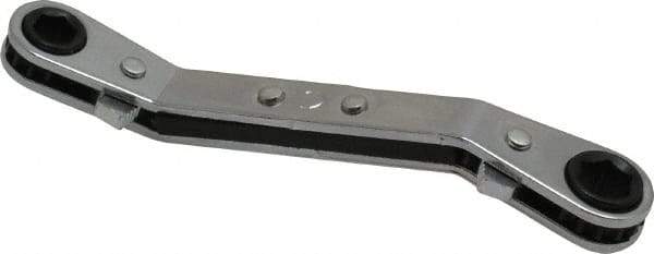 Lang - 1/4" x 5/16" 6 Point Reversible Ratcheting Offset Box Wrench - Double End, 4-1/4" OAL, Steel, 25° Offset - Caliber Tooling