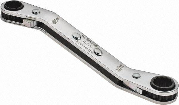 Lang - 5/16" x 11/32" 12 Point Reversible Ratcheting Offset Box Wrench - Double End, 4-1/4" OAL, Steel, 25° Offset - Caliber Tooling