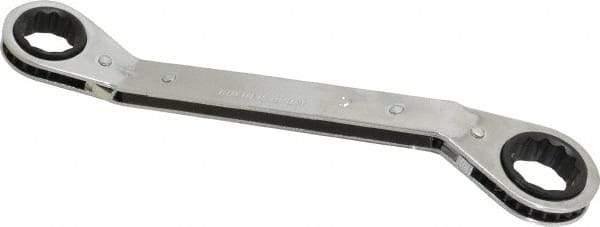 Lang - 19mm x 21mm 12 Point Reversible Ratcheting Offset Box Wrench - Double End, 9-1/8" OAL, Steel, 25° Offset - Caliber Tooling