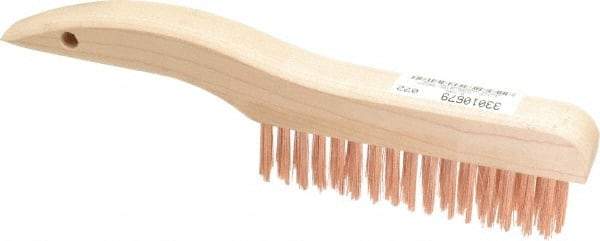 Ampco - 4 Rows x 16 Columns Bronze Shoe Handle Wire Brush - 10" OAL, 1-1/8" Trim Length, Wood Shoe Handle - Caliber Tooling