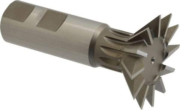 Keo - 1-7/8" Diam x 1/2" Width of Cut, 45° Included Angle, High Speed Steel Dovetail Cutter - 7/8" Shank Diam, 2-1/32" Shank Length, 3-1/4" Overall Length, Weldon Flat, Uncoated - Caliber Tooling