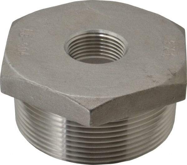 Merit Brass - 3 x 1" Grade 304 Stainless Steel Pipe Hex Bushing - MNPT x FNPT End Connections, 150 psi - Caliber Tooling