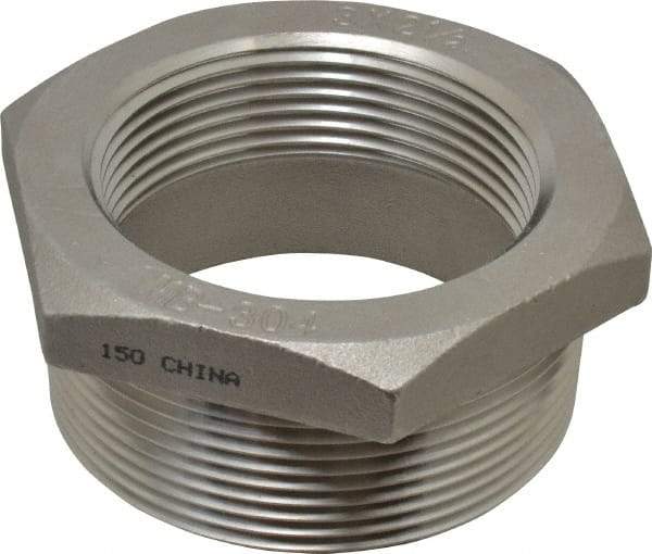 Merit Brass - 3 x 2-1/2" Grade 304 Stainless Steel Pipe Hex Bushing - MNPT x FNPT End Connections, 150 psi - Caliber Tooling