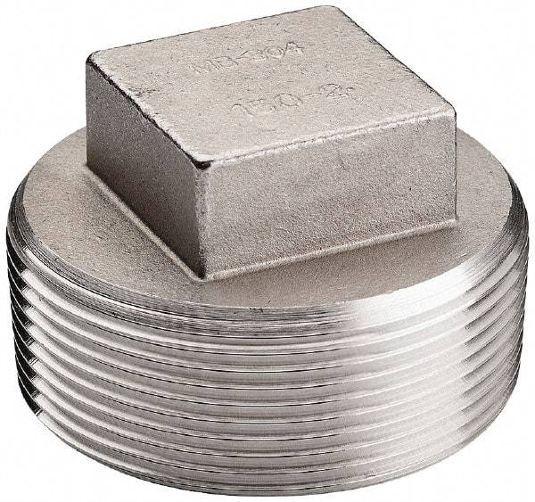 Merit Brass - 2-1/2" Grade 316 Stainless Steel Pipe Square Head Plug - MNPT End Connections, 150 psi - Caliber Tooling