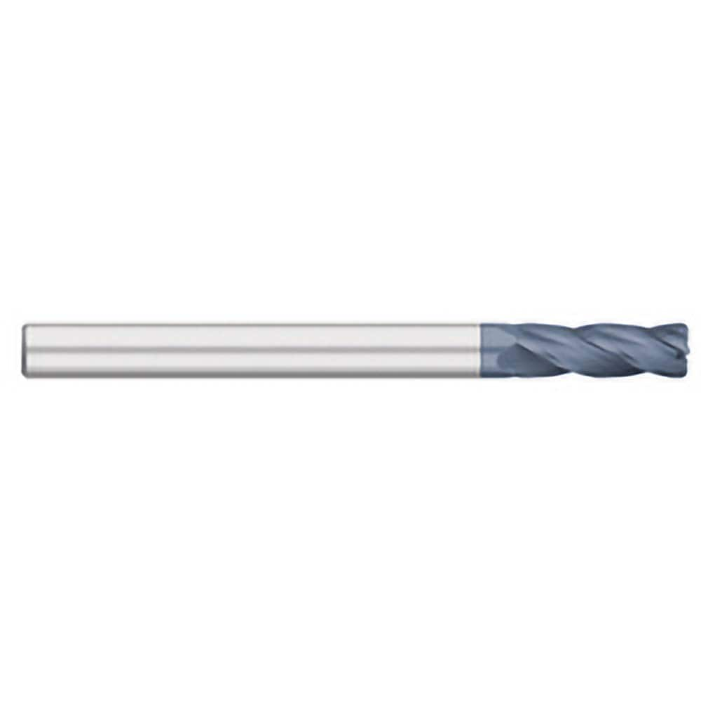 Corner Radius End Mill: 1/4″ Dia, 1-1/2″ LOC, 0.03″ Radius, 4 Flutes, Solid Carbide 4″ OAL, 1/4″ Shank Dia, 30 ° Helix, AlTiN Coated, Corner Radius End, Centercutting