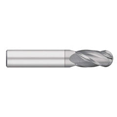 Ball End Mill: 0.2031″ Dia, 0.625″ LOC, 4 Flute, Solid Carbide 2-1/2″ OAL, 1/4″ Shank Dia, 30 ° Helix, TiCN Coated, Single End