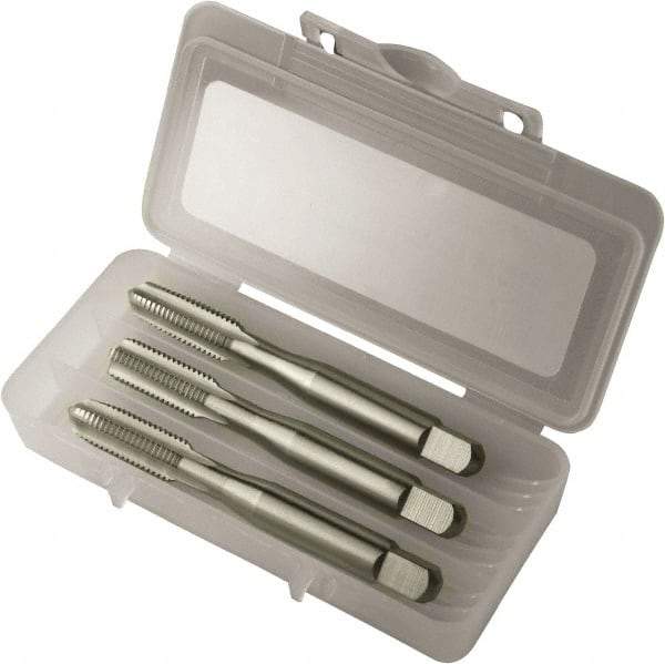 Vermont Tap & Die - #8-32 UNC, 4 Flute, Bottoming, Plug & Taper, Bright Finish, High Speed Steel Tap Set - Right Hand Cut, 2-1/8" OAL, 3/4" Thread Length, 2B Class of Fit, Series 3105 - Caliber Tooling