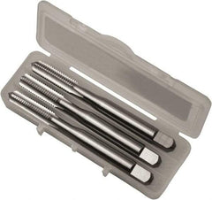 Vermont Tap & Die - #8-32 UNC, 4 Flute, Bottoming, Plug & Taper, Bright Finish, High Speed Steel Tap Set - Left Hand Cut, 53.98mm OAL, 3/4" Thread Length, Series 3105L - Caliber Tooling