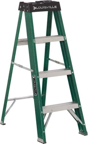 Louisville - 3 Steps, 4' High, Type II Rating, Fiberglass Step Ladder - Caliber Tooling