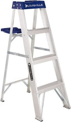 Louisville - 3 Steps, 4' High, Type I Rating, Aluminum Step Ladder - Caliber Tooling