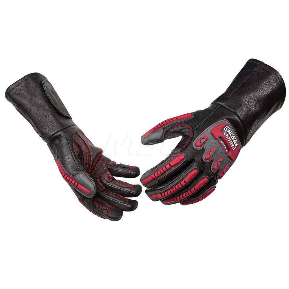 Welding Gloves: Size 2X-Large, Uncoated, MIG Welding Application Black & Red, Uncoated Coverage, Textured Grip