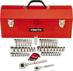 Proto - 63 Piece 1/4" & 3/8" Drive Full Polish Finish Deep Well Impact Socket Set - 6, 12 Points, 1/4" to 3/4" (5mm to 18mm) Range, Inch/Metric Measurement Standard - Caliber Tooling