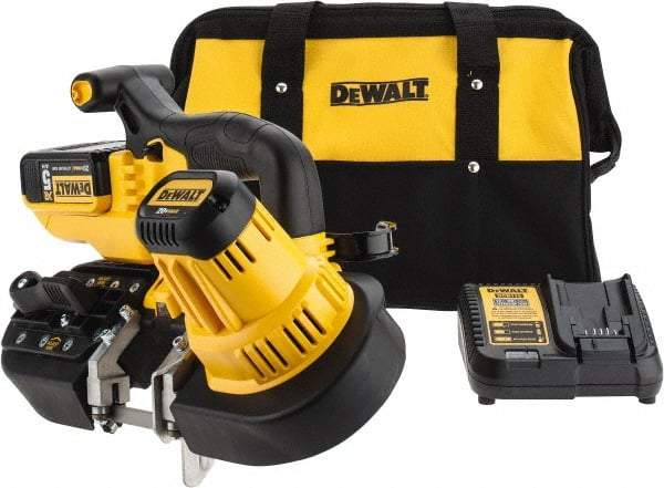 DeWALT - 20 Volt, 32-7/8" Blade, 740 SFPM Cordless Portable Bandsaw - 2-1/2" (Round) & 2-1/2 x 2-1/2" (Rectangle) Cutting Capacity, Lithium-Ion Battery Included - Caliber Tooling