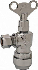 SharkBite - 1/2 & 3/8" Pipe, 200 psi WOG Rating, Brass Angle Stop Valve - Loose Key Handle, Push Fit End Connections, For Potable Water Applications - Caliber Tooling