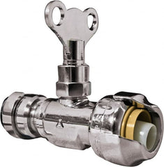 SharkBite - 1/2 & 3/8" Pipe, 200 psi WOG Rating, Brass Stop Valve - Loose Key Handle, Push Fit End Connections, For Potable Water Applications - Caliber Tooling