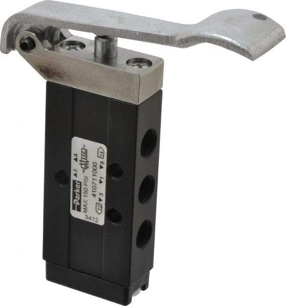 Parker - 0.20 CV Rate, 1/8" NPT Inlet Direct Air 2 Mechanical Spool Valve - 150 Max psi, H, Lever Spring Return - Caliber Tooling