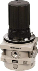 Parker - 3/4 NPT Port, 380 CFM, Aluminum Hi-Flow Regulator - 0 to 232 psi Range, 254 Max psi Supply Pressure, 1/4" Gauge Port Thread, 3-1/2" Wide x 7.2" High - Caliber Tooling