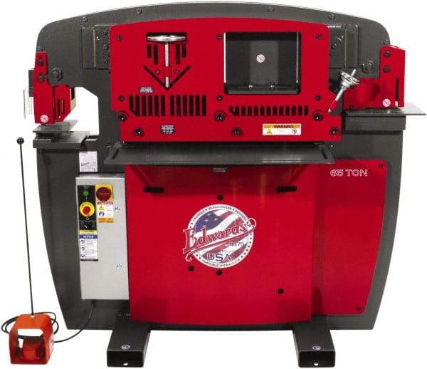 Edwards Manufacturing - 9-3/4" Throat Depth, 65 Ton Punch Pressure, 1-1/16" in 3/4" Punch Capacity Ironworker - 7-1/2 hp, 3 Phase, 460 Volts, 50" Wide x 60-1/4" High x 45" Deep - Caliber Tooling