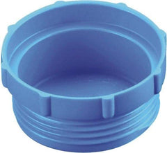 Caplugs - Serrated Round Head, Threaded Plug - 2.12" OD, 51/64" Long, High-Density Polyethylene, Blue - Caliber Tooling