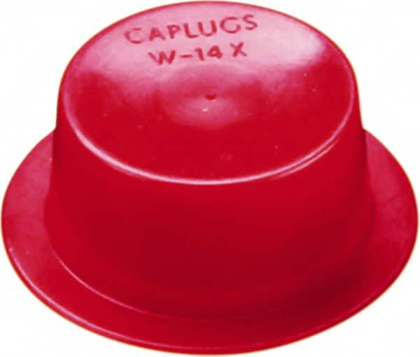 Caplugs - 0.363" ID, Round Head, Tapered Cap/Plug with Flange - 0.81" OD, 3/8" Long, Low-Density Polyethylene, Red - Caliber Tooling