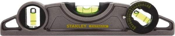 Stanley - Magnetic 9" Long 3 Vial Torpedo Level - ABS Plastic, Silver, 1 45°, 1 Level & 1 Plumb Vials - Caliber Tooling