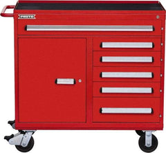 Proto - 6 Drawer Steel Tool Roller Cabinet - 45" Wide x 42-1/2" High x 21-3/8" Deep, Ball Bearing Drawer Slides, Red - Caliber Tooling