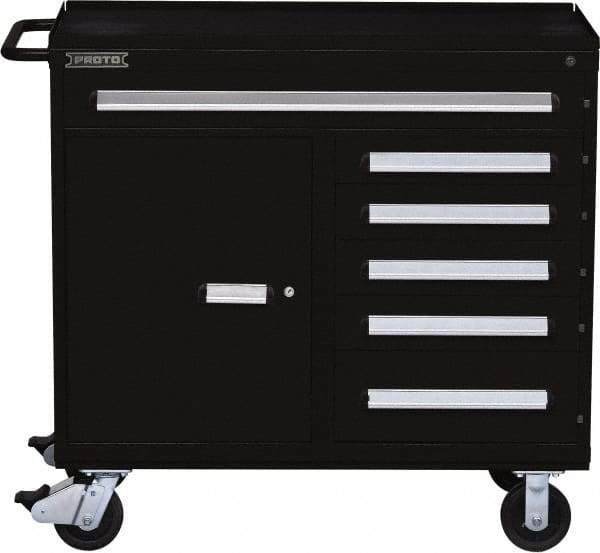 Proto - 6 Drawer Steel Tool Roller Cabinet - 45" Wide x 42-1/2" High x 21-3/8" Deep, Ball Bearing Drawer Slides, Black - Caliber Tooling