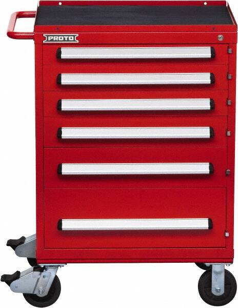 Proto - 6 Drawer Steel Tool Roller Cabinet - 30" Wide x 42-1/2" High x 21-3/8" Deep, Ball Bearing Drawer Slides, Red - Caliber Tooling