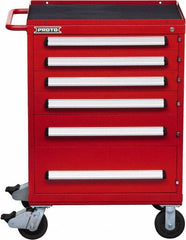 Proto - 6 Drawer Steel Tool Roller Cabinet - 30" Wide x 42-1/2" High x 21-3/8" Deep, Ball Bearing Drawer Slides, Red - Caliber Tooling