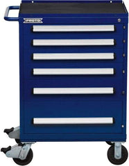 Proto - 6 Drawer Steel Tool Roller Cabinet - 30" Wide x 42-1/2" High x 21-3/8" Deep, Ball Bearing Drawer Slides, Blue - Caliber Tooling