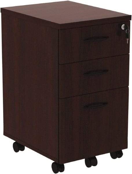 ALERA - 15.88" Wide x 28.38" High x 20-1/2" Deep, 3 Drawer Pedestal - Woodgrain Laminate, Mahogany - Caliber Tooling