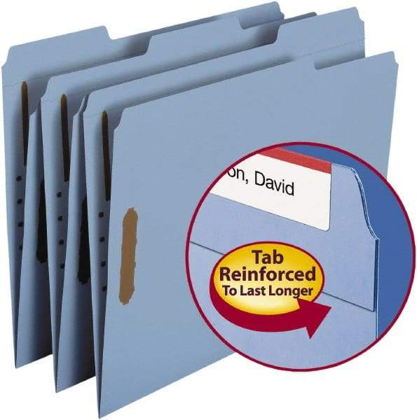 SMEAD - 8-1/2 x 11", Letter Size, Blue, File Folders with Top Tab - 11 Point Stock, Assorted Tab Cut Location - Caliber Tooling