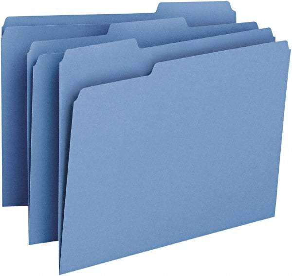 SMEAD - 8-1/2 x 11", Letter Size, Blue, File Folders with Top Tab - 11 Point Stock, Assorted Tab Cut Location - Caliber Tooling