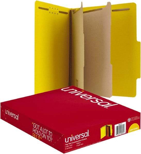 UNIVERSAL - 8-1/2 x 11", Letter Size, Yellow, Classification Folders with Top Tab Fastener - 25 Point Stock, Right of Center Tab Cut Location - Caliber Tooling