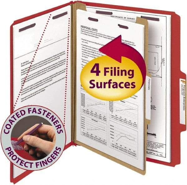 SMEAD - 8-1/2 x 11", Letter Size, Bright Red, Classification Folders with Top Tab Fastener - 23 Point Stock, Right of Center Tab Cut Location - Caliber Tooling