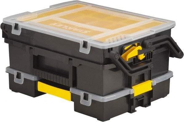 Stanley - 11-3/4" Wide x 5-3/8" High x 15-9/16" Deep, Small Parts Compartment Box - Plastic Frame, 12 Compartments, 5" High x 5" Deep Bin - Caliber Tooling