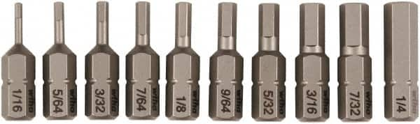 Wiha - 10 Piece, 1/4" Drive Screwdriver Insert Bit Set - 1/16 to 1/4" Hex - Caliber Tooling