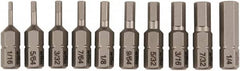 Wiha - 10 Piece, 1/4" Drive Screwdriver Insert Bit Set - 1/16 to 1/4" Hex - Caliber Tooling